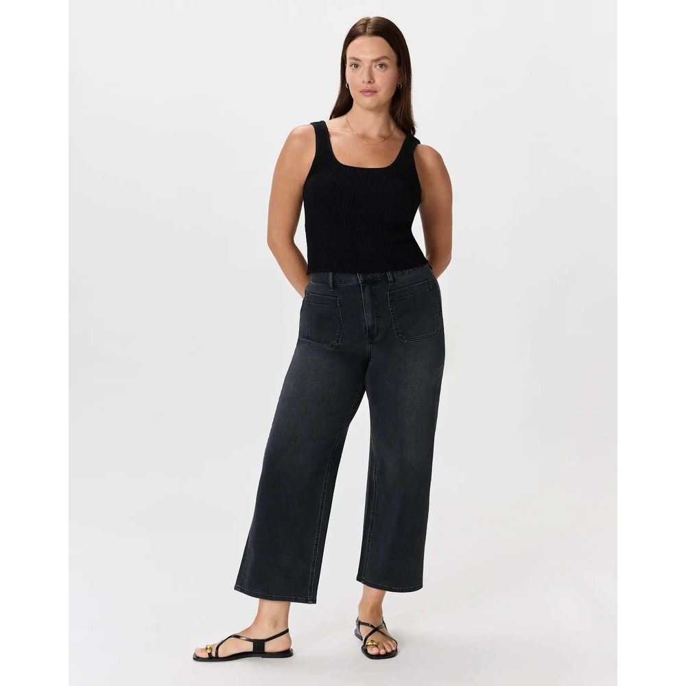 Quince Bella Stretch Patch Pocket Wide Leg Jeans Black Size 28 /26 Inseam